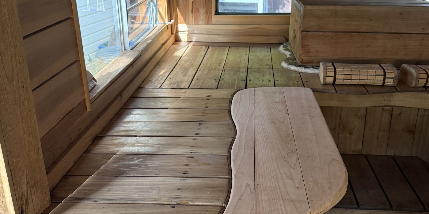 Cedar benches in the sun