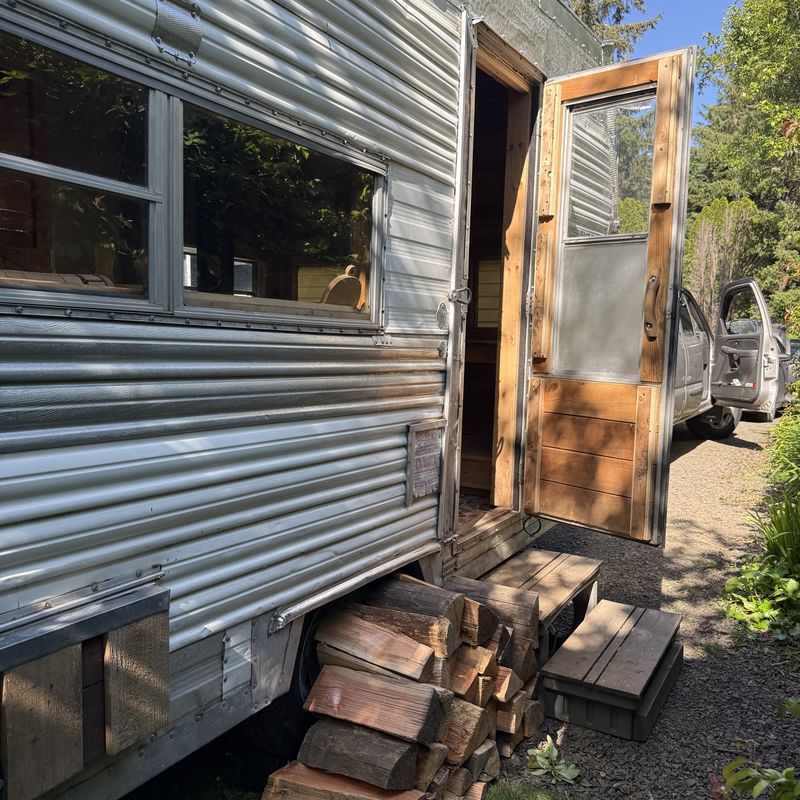 Door open with firewood